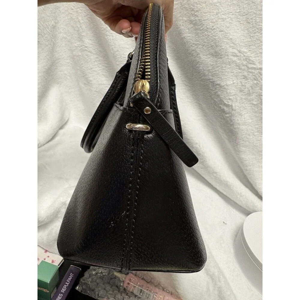 Kate Spade New York Black Leather Dome Satchel Shoulder Bag Purse Gold Tone EUC